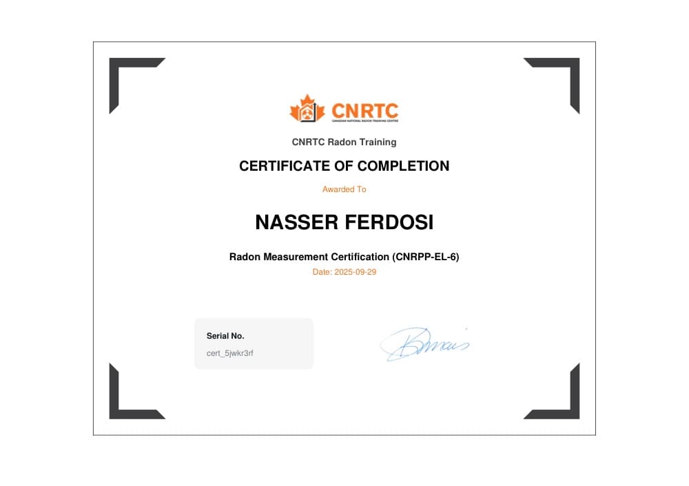 Radon Measurement Certification (CNRPP-EL-6) — Nasser Ferdosi